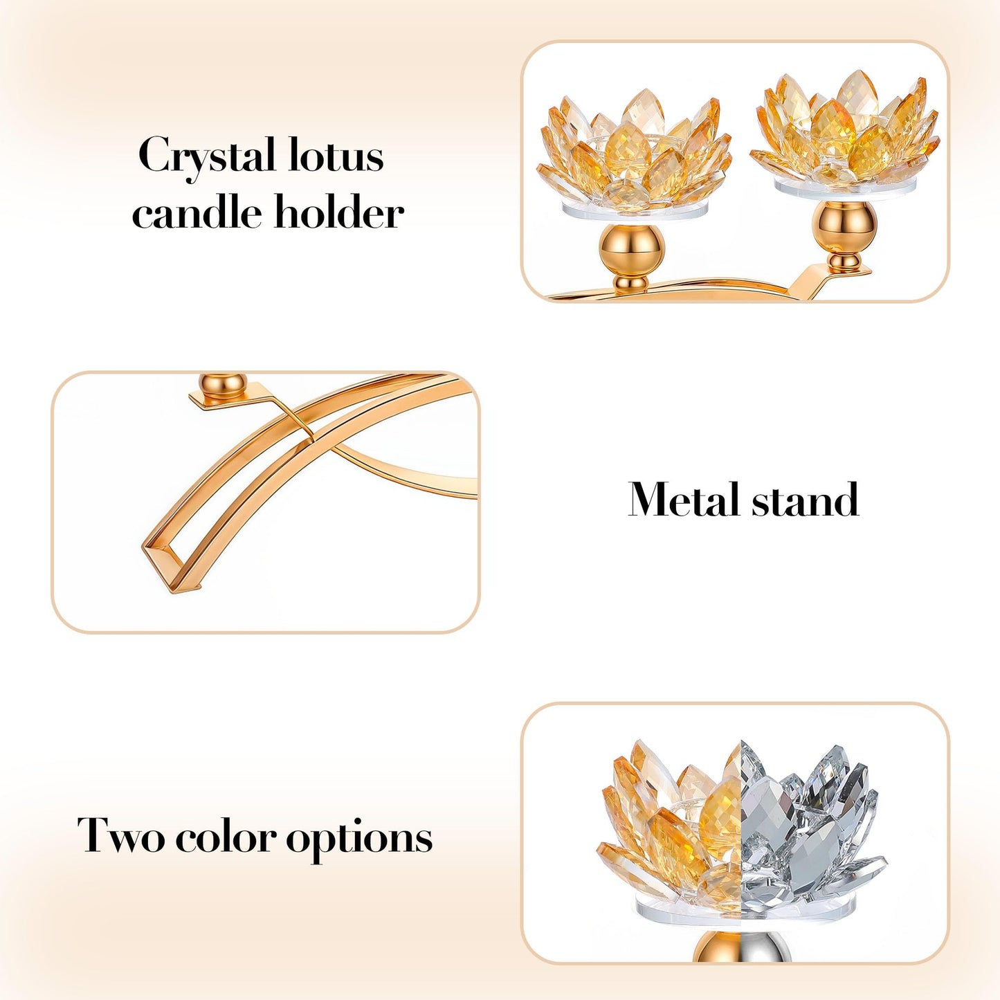 Dounx 5.6" Tall Crystal Candle Holders Lotus Candelabras Gold Arch Candlestick, Centerpiece Table, Home Hecor for Wedding, Dinning Room, Coffee Table, Kitchen, Living Room (26.7cmL, Tealight Candle)