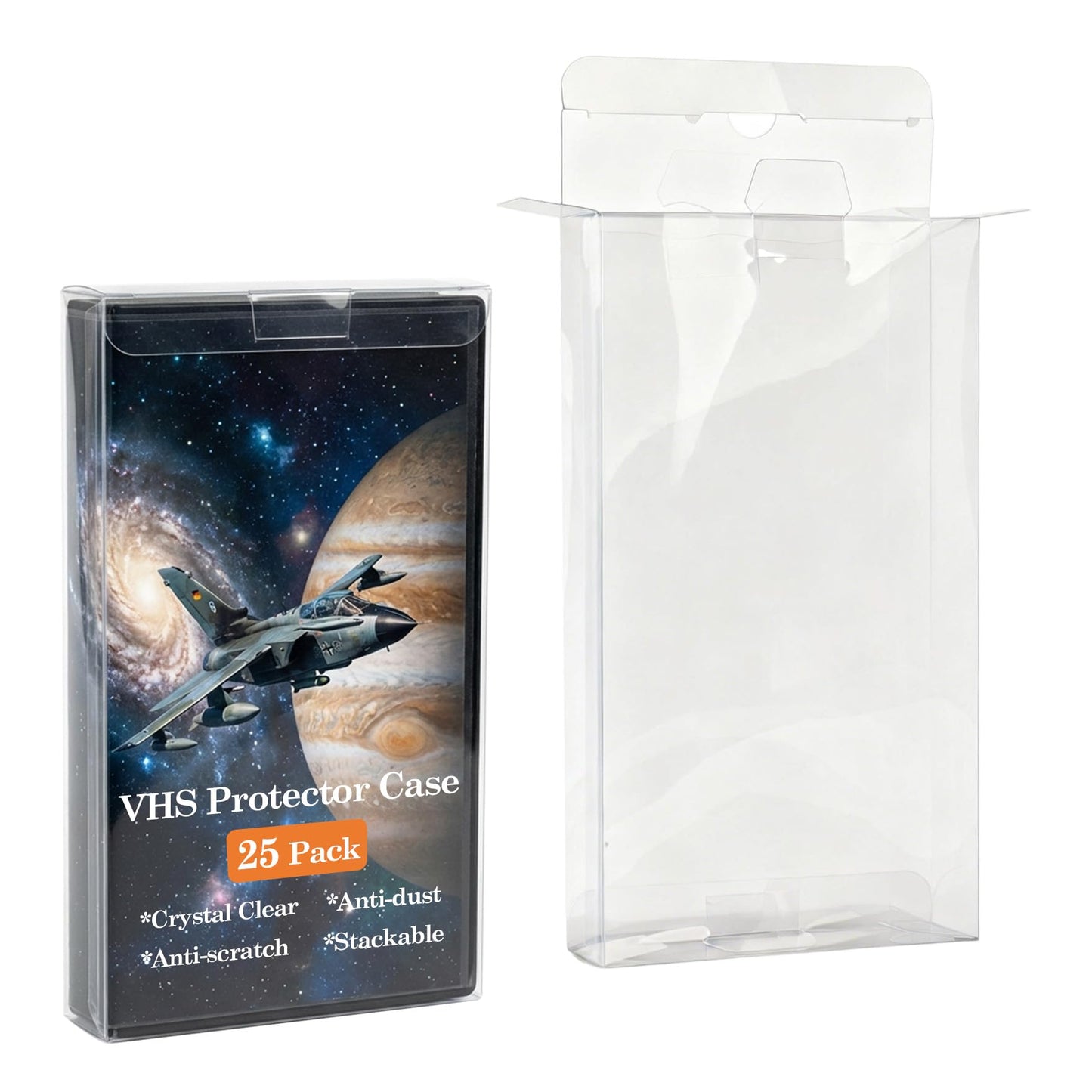 Klmnop 25 Pack VHS Protector Case, Clear PET Storage Box for VHS Tapes and Cassette Tape, Display & Preservation Organizer for Home Media Collections(Clear)