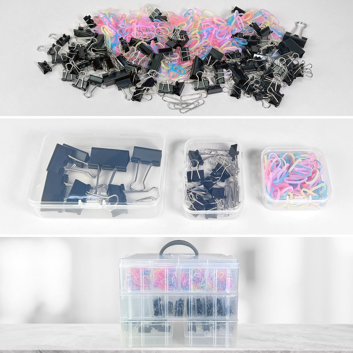 Guyuyii Bead Organizers and Storage with Labels and Handle - 58 Pcs Small Plastic Bins with Lids and 3-Tier Stackable Clear Bead Storage for Diamond Painting, Seed Beading & Jewelry Making (3 Sizes)