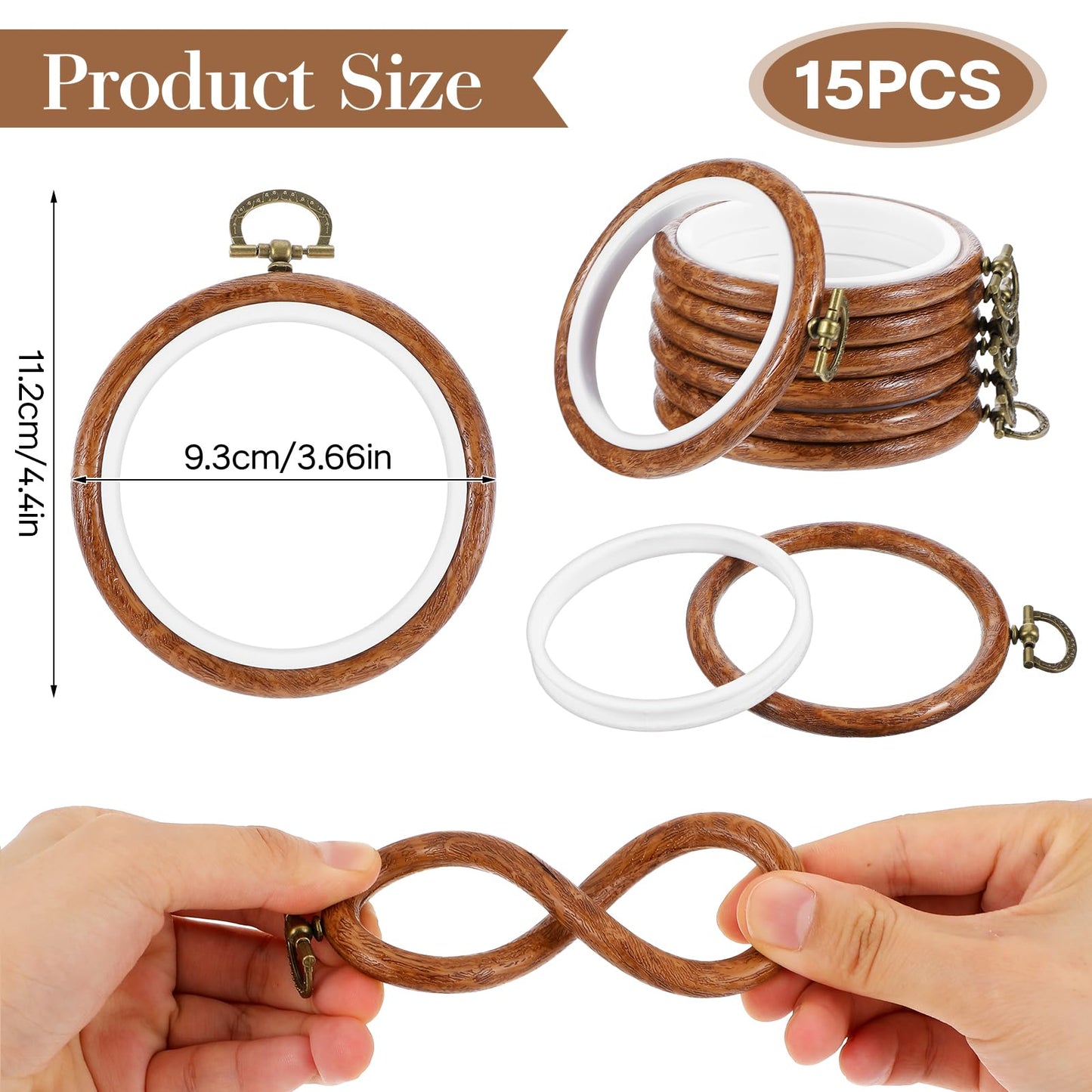cobee 15 Pcs 3 Inch Mini Embroidery Hoops, Imitated Wood Plastic Embroidery Frame for Display Circle Cross Stitch Hoop Ring Embroidery Hoops Set for Sewing Craft Hanging Ornaments