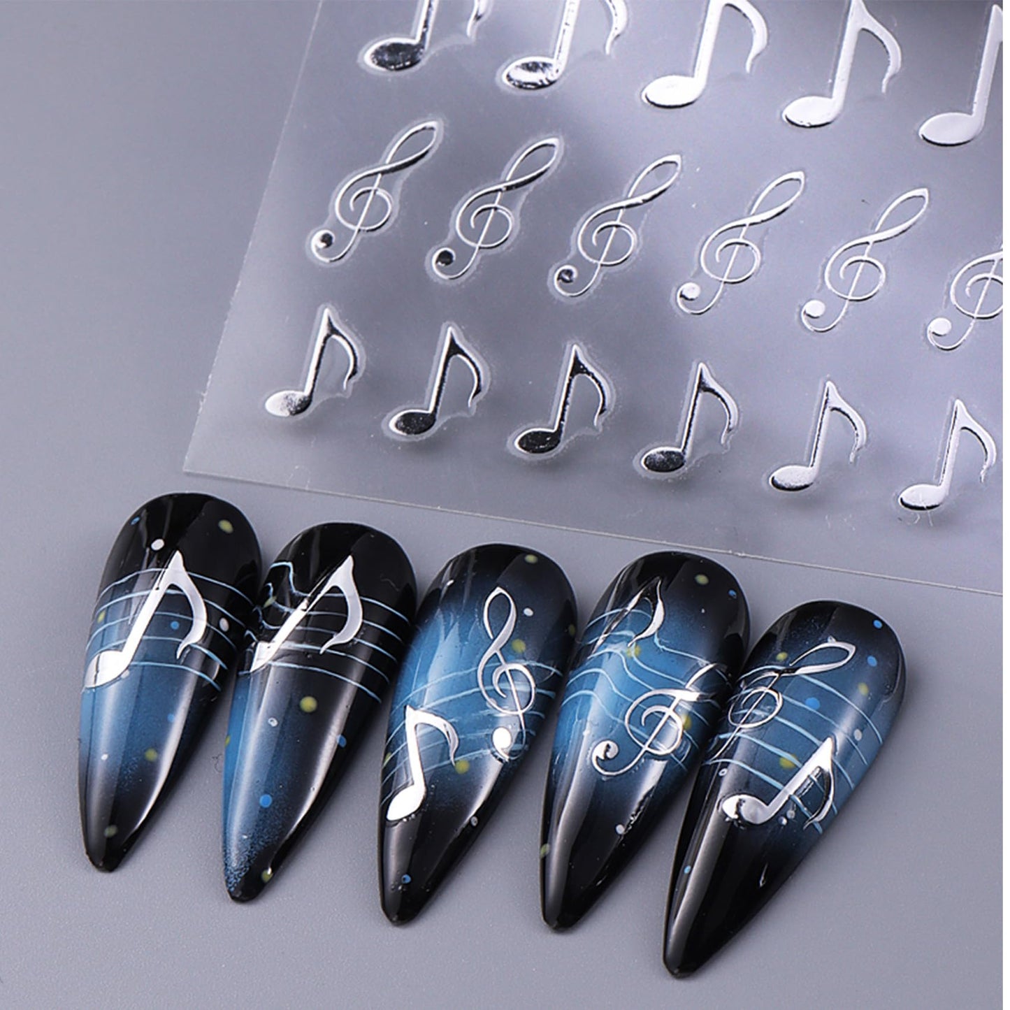 TailaiMei Music Nail Stickers, 3D Gold Black White Design Self-Adhesive Nail Art Decals for DIY Nail Decorations (510)