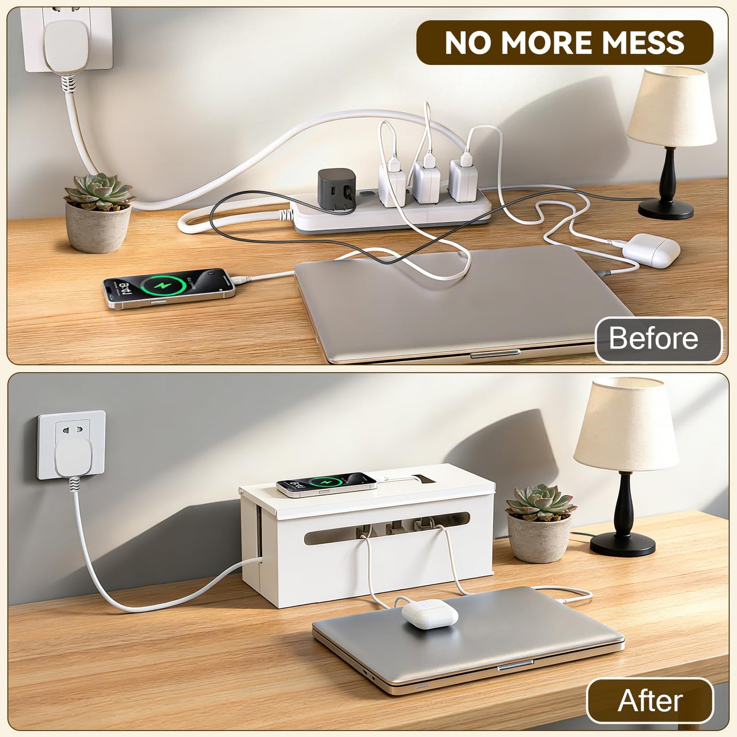 Metal Cable Management Box - Large Cable Organizer Box and Power Strip Box for Electrical Cord Hiding, Home Office Desk and Floor Cables Hider, TV Wires Storage Organization