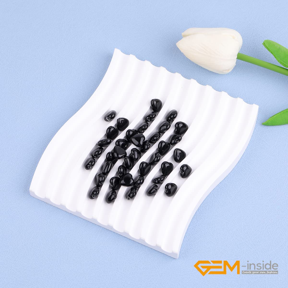 GEM-Inside 10mm Heart Charms Natural Black Obsidian Jasper Gemstone Stone Beads for Jewelry Making Full 15" Strand Power Energy Healing Chakra Stone Beads