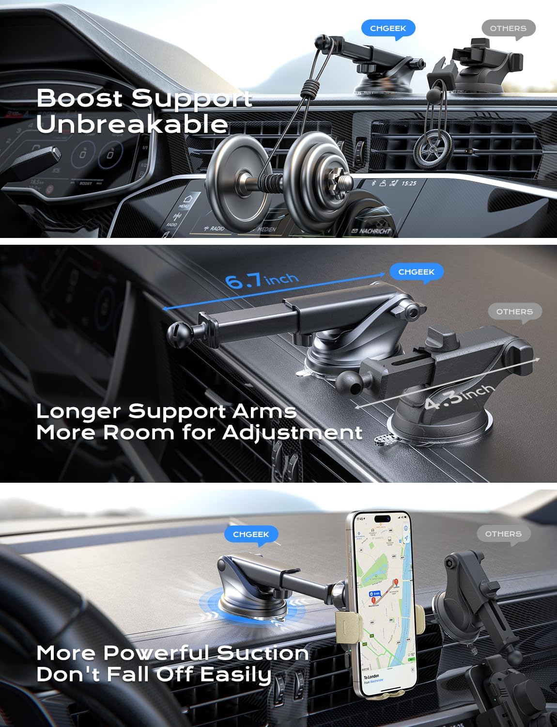 CHGeek Wireless Car Charger, 15W Fast Charging Auto Clamping Car Charger Phone Mount Phone Holder fit for iPhone 15 14 13 12 11 Pro Max Xs, Samsung Galaxy S25 Ultra S24 S23 S22, S21, S20, Khaki