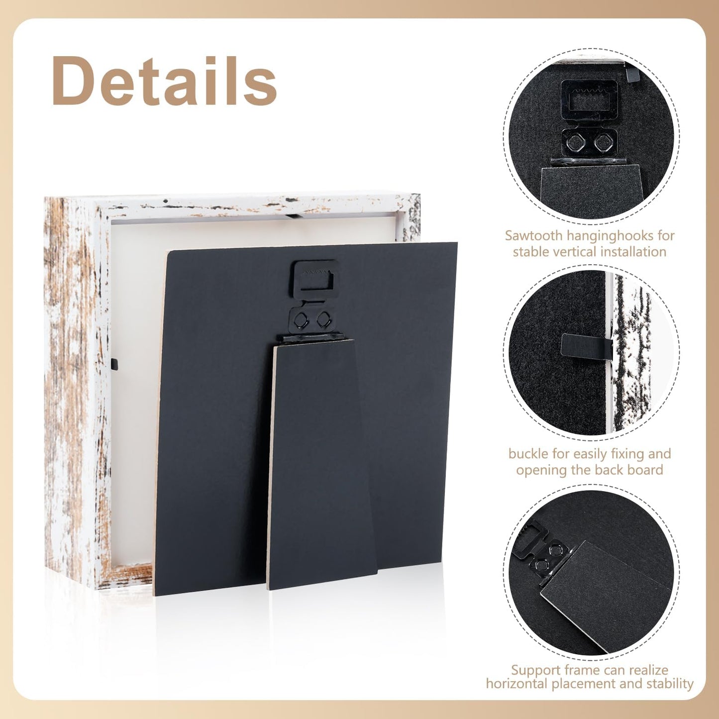 4 Pack 5"x 5" Shadow Box Frames Display Cases Wood Deep Shadowbox for Photos, Dried Flowers, Handicrafts Picture Frames for Wall Tabletop (Distressed White, 5x5)