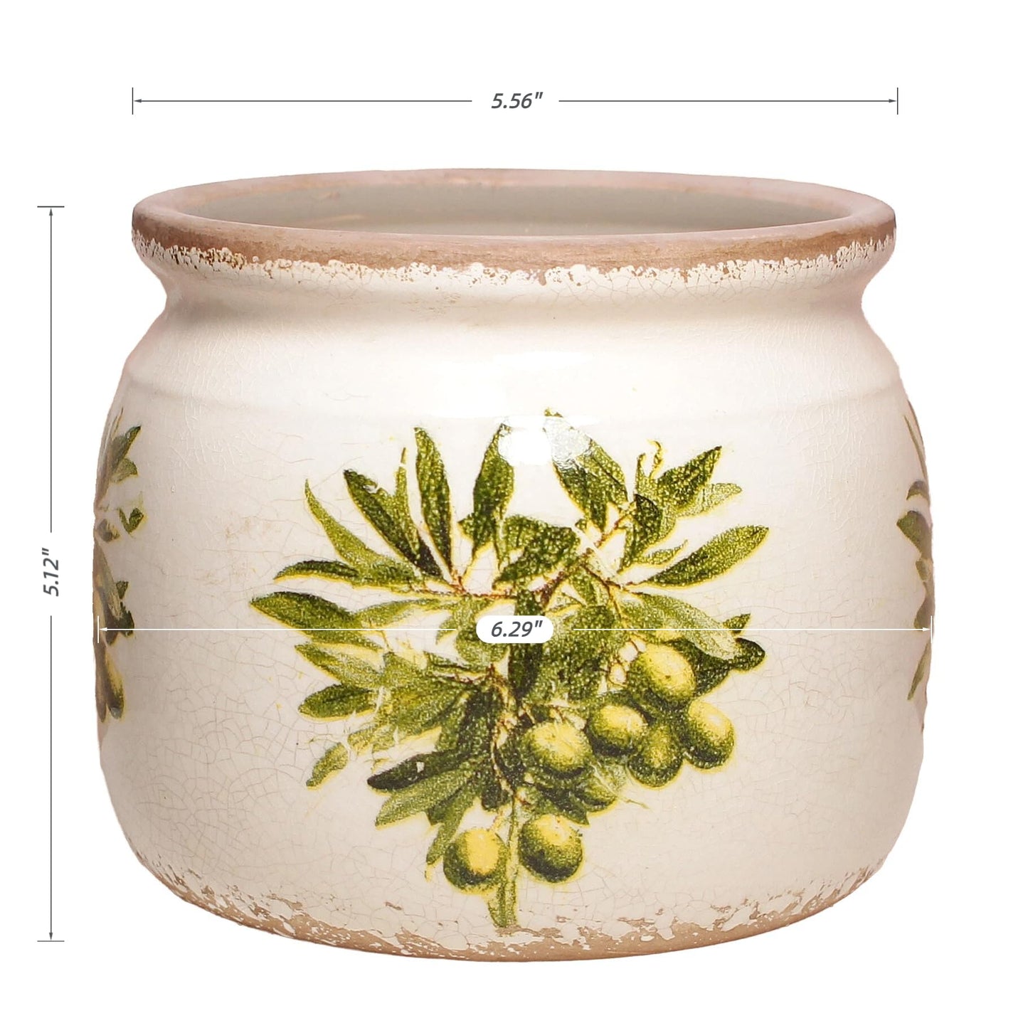 Xiaan Jiaju Mediterranean Ceramic Plant Pots with Olives Branches Pattern, 6 Inch Tuscan Planter for Indoor Plants, Rustic Farmhouse Home Kitchen Decor, Tuscan Vase for Centerpiece, Olive Green