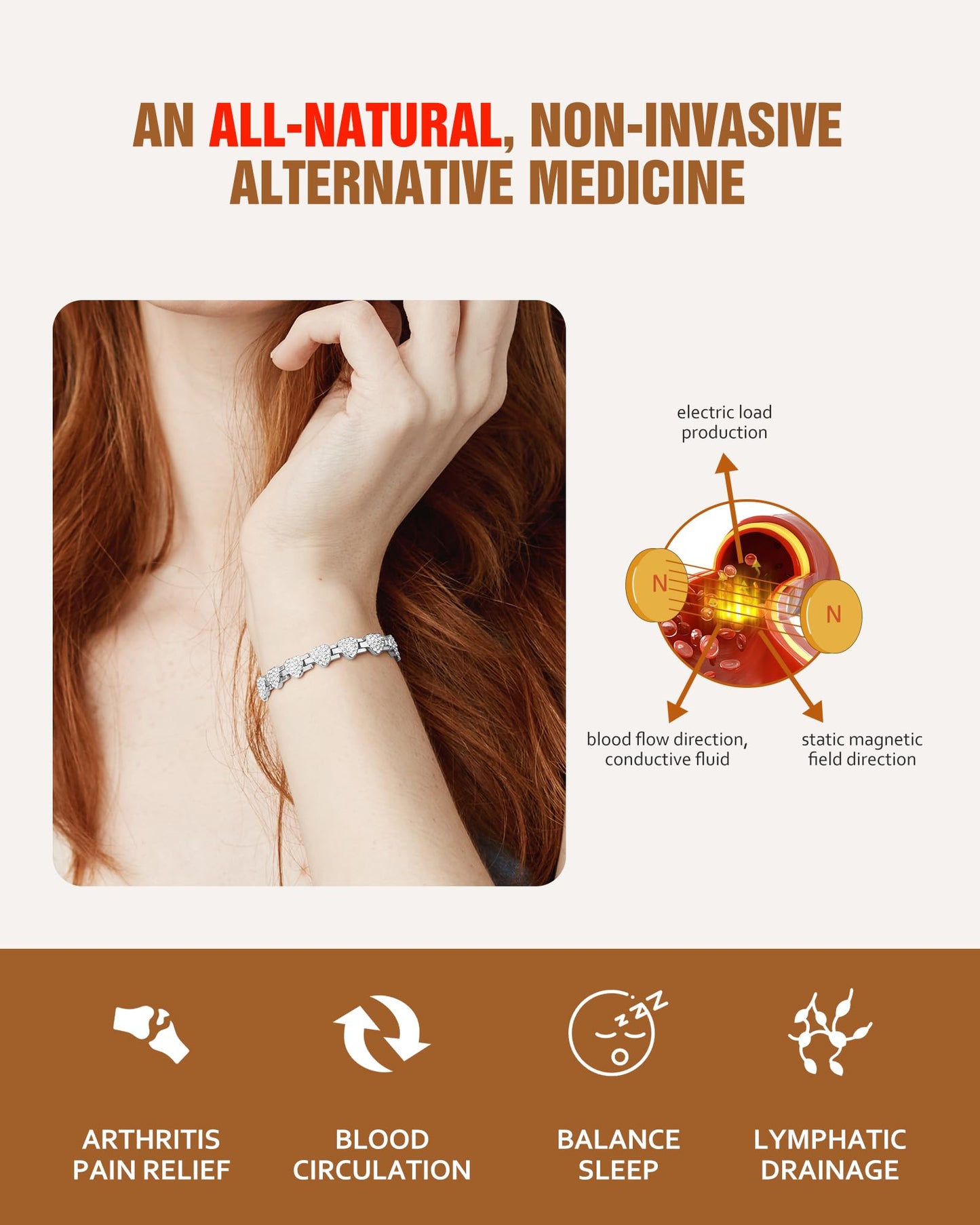 Jecanori Pure Copper Bracelets for Women,Effective Magnetic Bracelets with Sparkling Rhinestones, Adjustable Copper Jewelry Gift