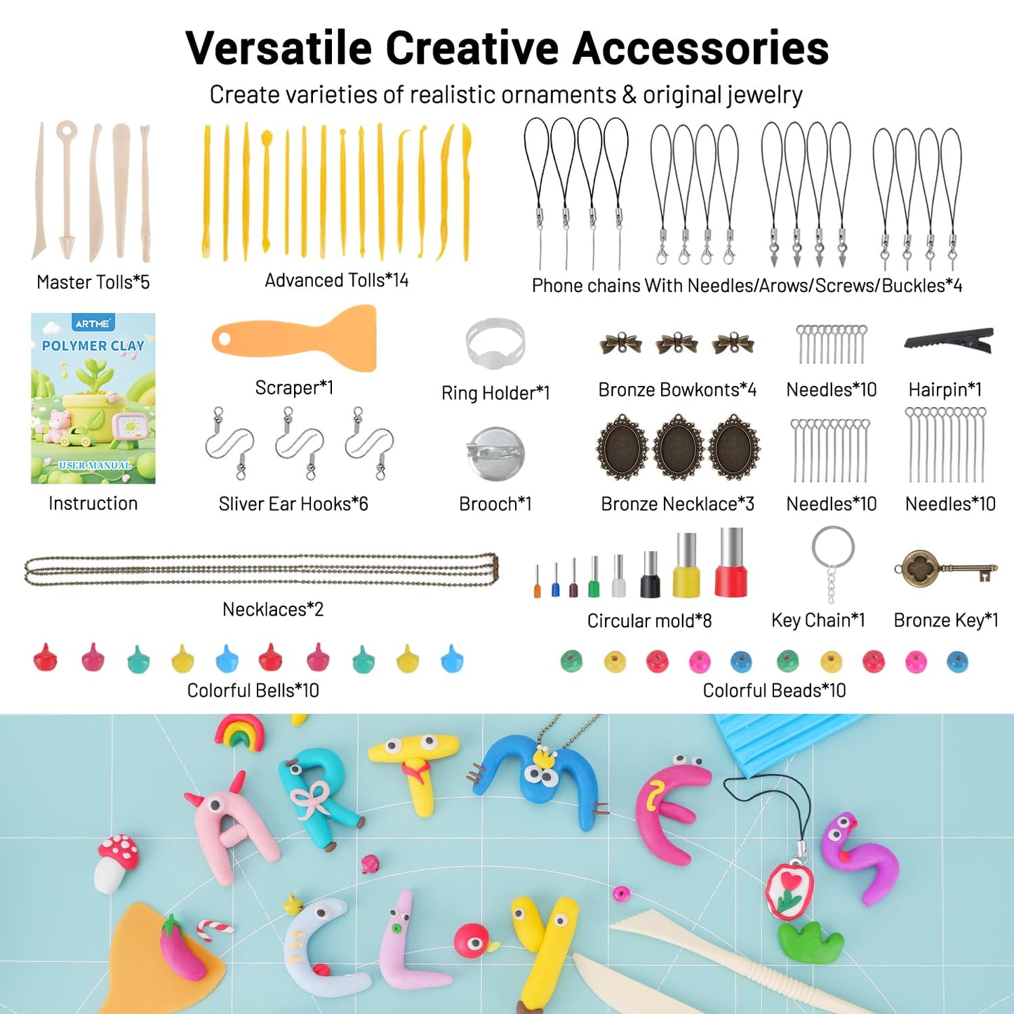 Artme Polymer Clay, 116 Colors Oven Bake Modeling Clay Starter Kits for Kids, Creative Polymer Clay Kit with Sculpting Tools and Jewelry Accessories, Non-Toxic, Ideal DIY Gifts for Adults and Teens
