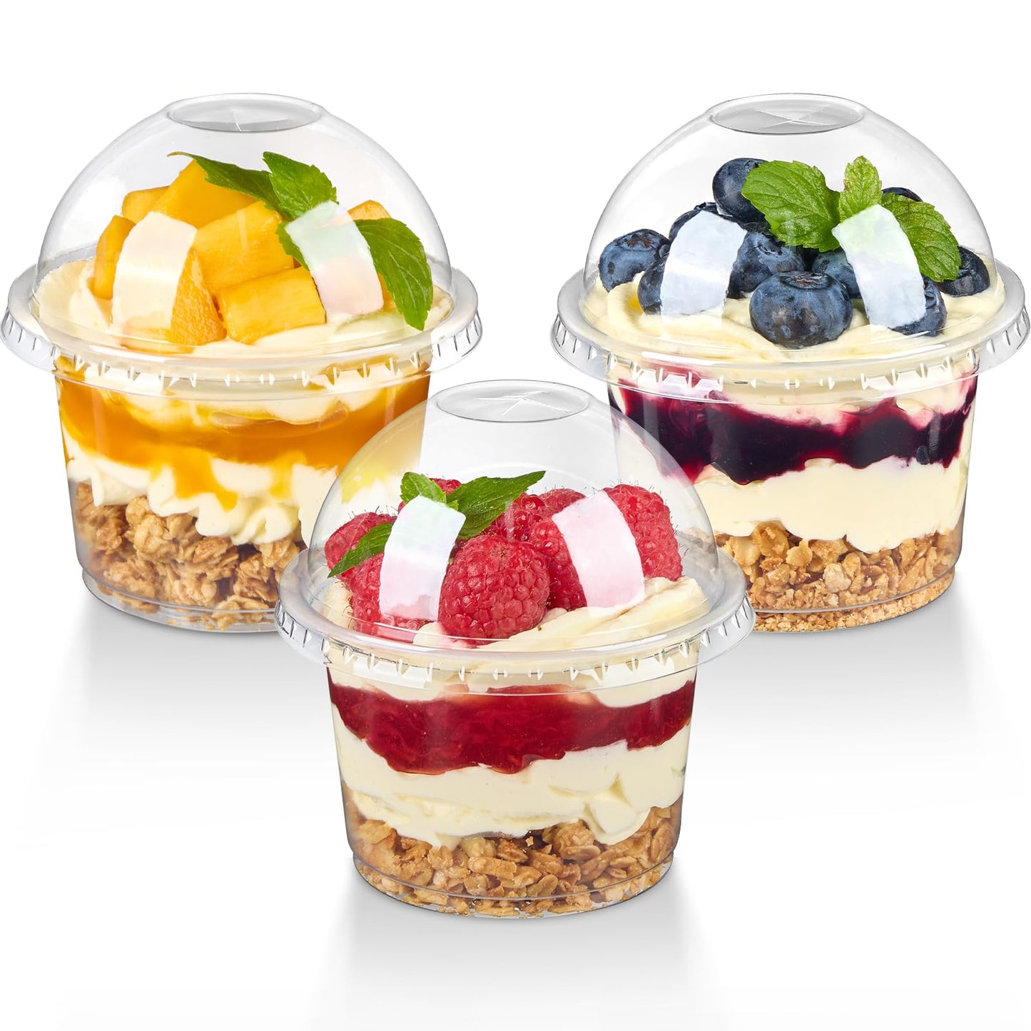 TOFLEN 50 Pack 8 oz Plastic Dessert Cups with Dome Lids, Clear Disposable Yogurt Parfait Cups with Lids, Individual Party Serving Snack Cups for Fruit Dessert Cake Pudding