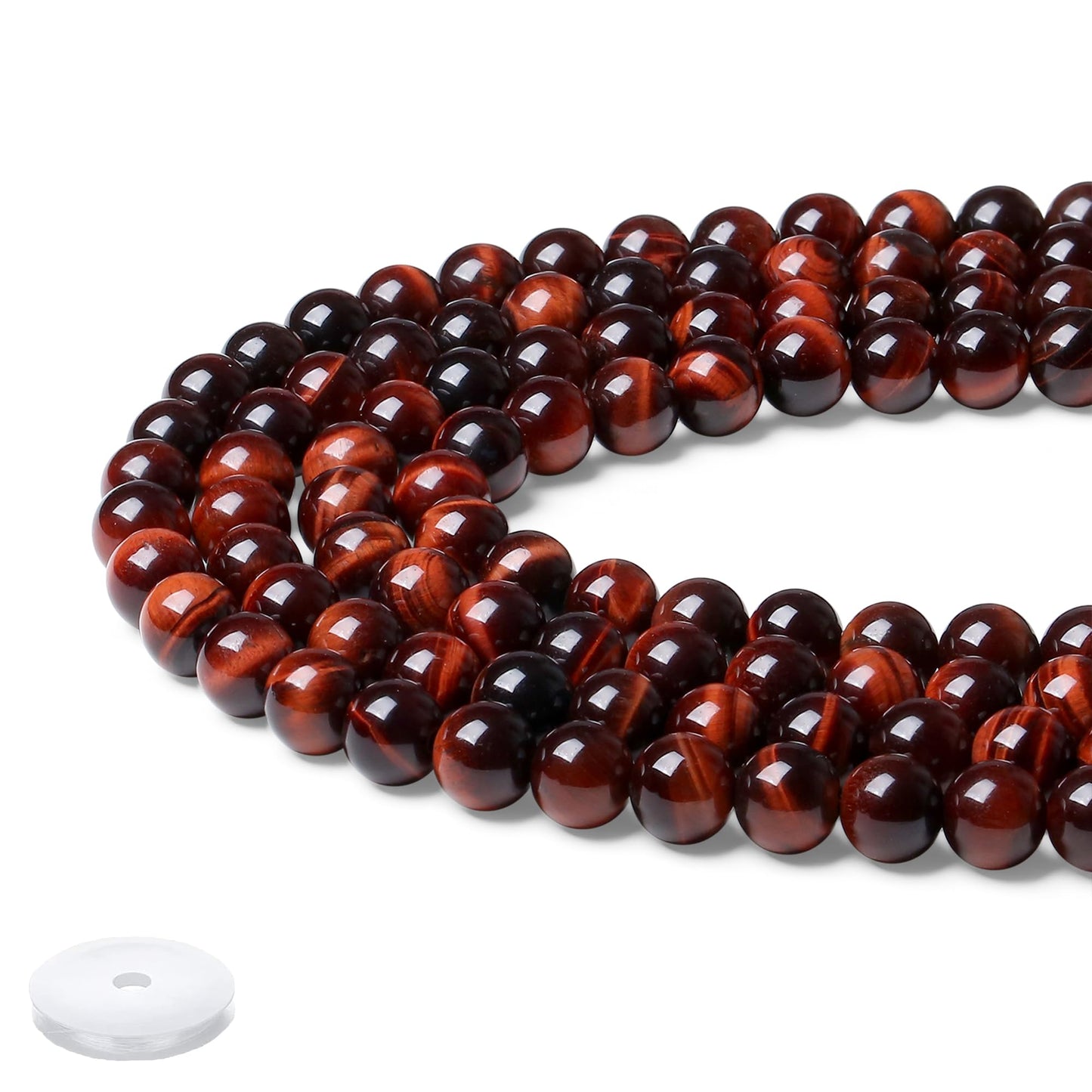 NUKAYAI Red Tiger Eye Beads 60Pcs Crystal Beads 8mm Round Stone Red Bead Smooth Loose Bead for Bracelet Necklace DIY Earrings Making