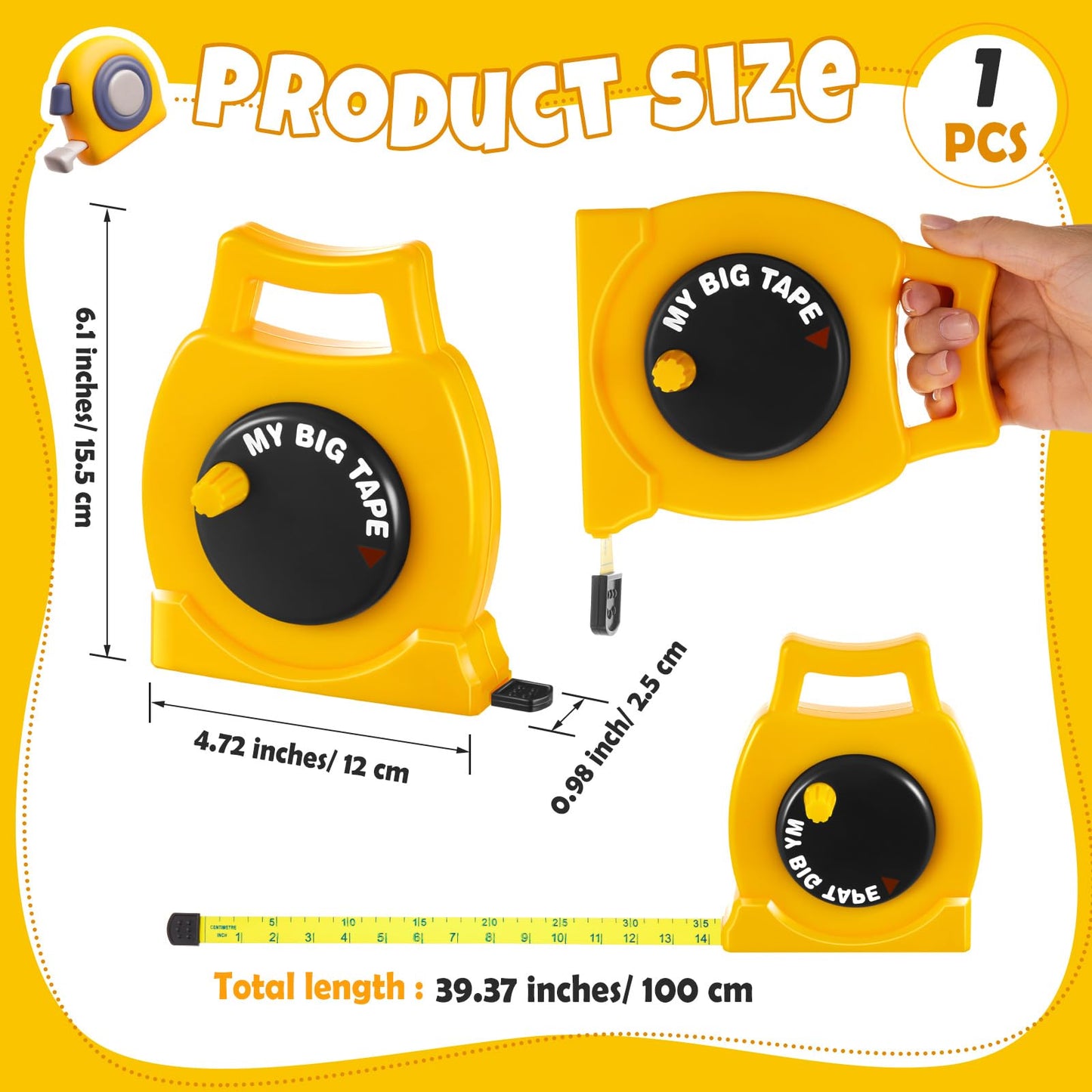 Wovnet 1 Pcs Kids Measuring Tape Toy and 2 Pcs Hammer Simulation Wooden Plastic Mallet Toy for Kids Toddler Back to School Educational Learning