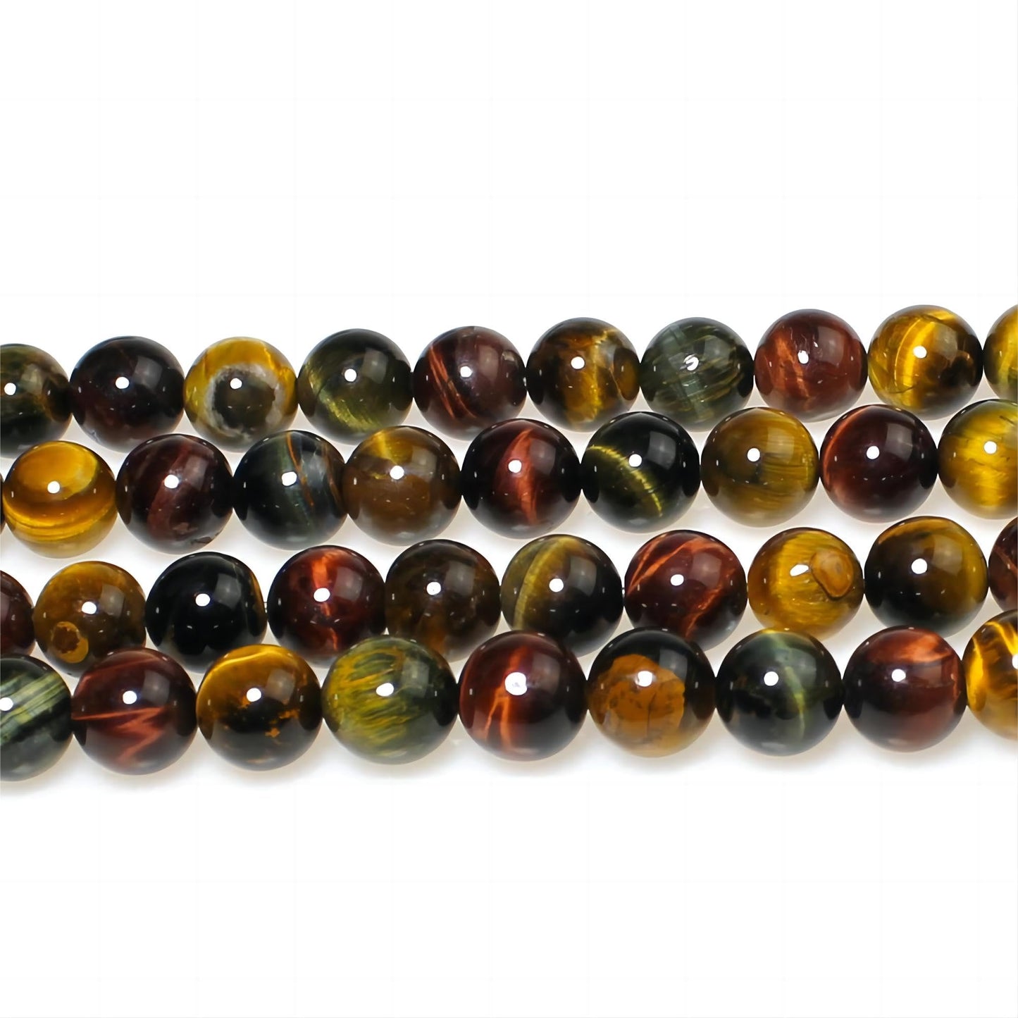 MJDCB Natural Stone Beads 8mm 43pcs Round Three Color Tiger's Eye Loose Gemstone Bead Charms for Jewelry Making Bracelet Necklace Earring Pendant