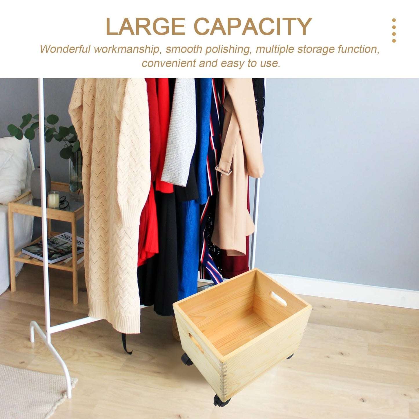 Wooden Storage Box 12.59X10.23X9.92In Portable Sundries Organizer Multi-Functional Household Storage Bin for Toys Holder and Clothes Case