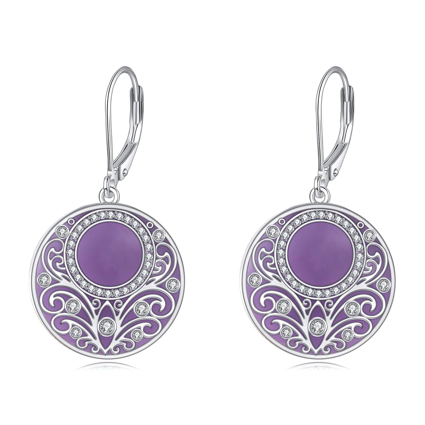 Amethyst Drop Earrings Sterling Silver Filigree Circle Leverback Earrings Jewelry Gifts for Women