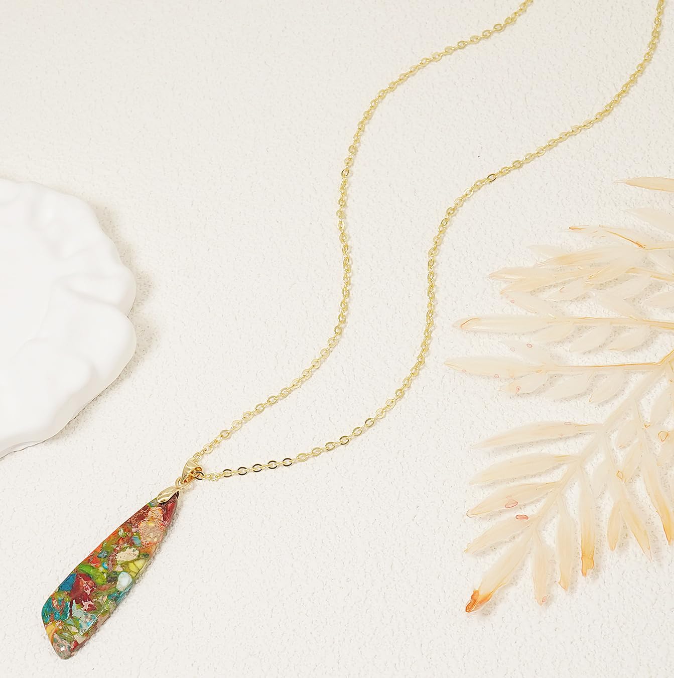 Wovanoo Nature Stone Necklaces for Women Boho Gemstone Pendant Necklace 18K Gold Chain Necklaces Colorful Gold