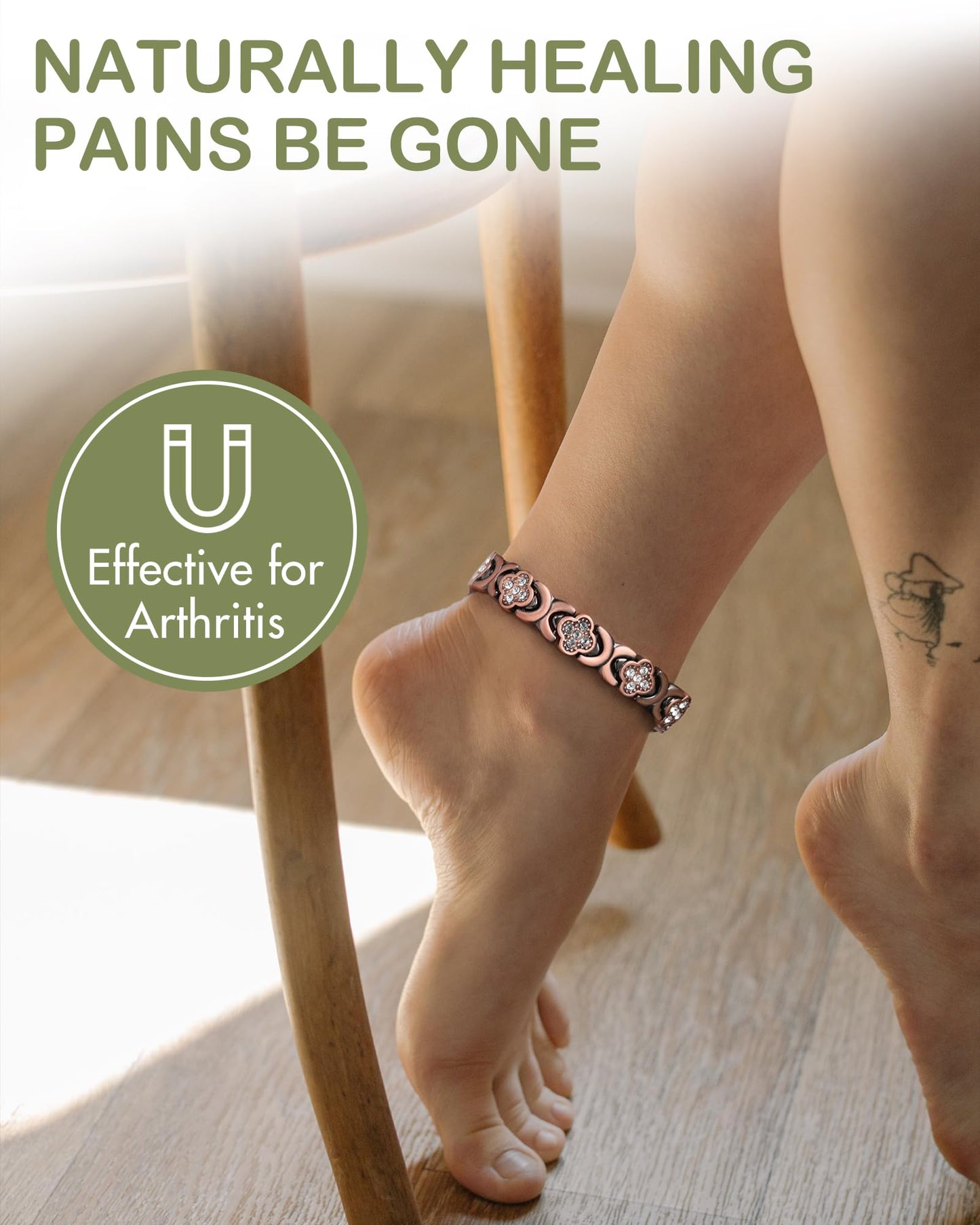 Feraco Copper Ankle Bracelet for Women, 99.99% Pure Copper Magnetic Anklet with 3800 Gauss Neodymium Magnet & Sparkling Zirconia, Adjustable with Sizing Tool