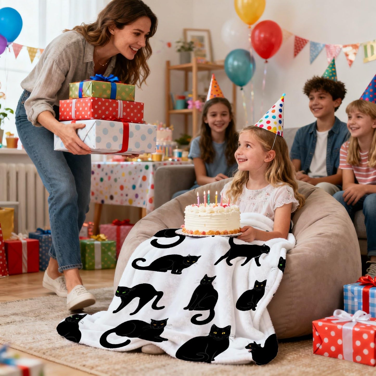 Black Cats Blanket Throw Super Soft and Cozy Blankets for Home Decoration, Couch, Bed, Sofa 50"x40" Small for Kids for All Seasons
