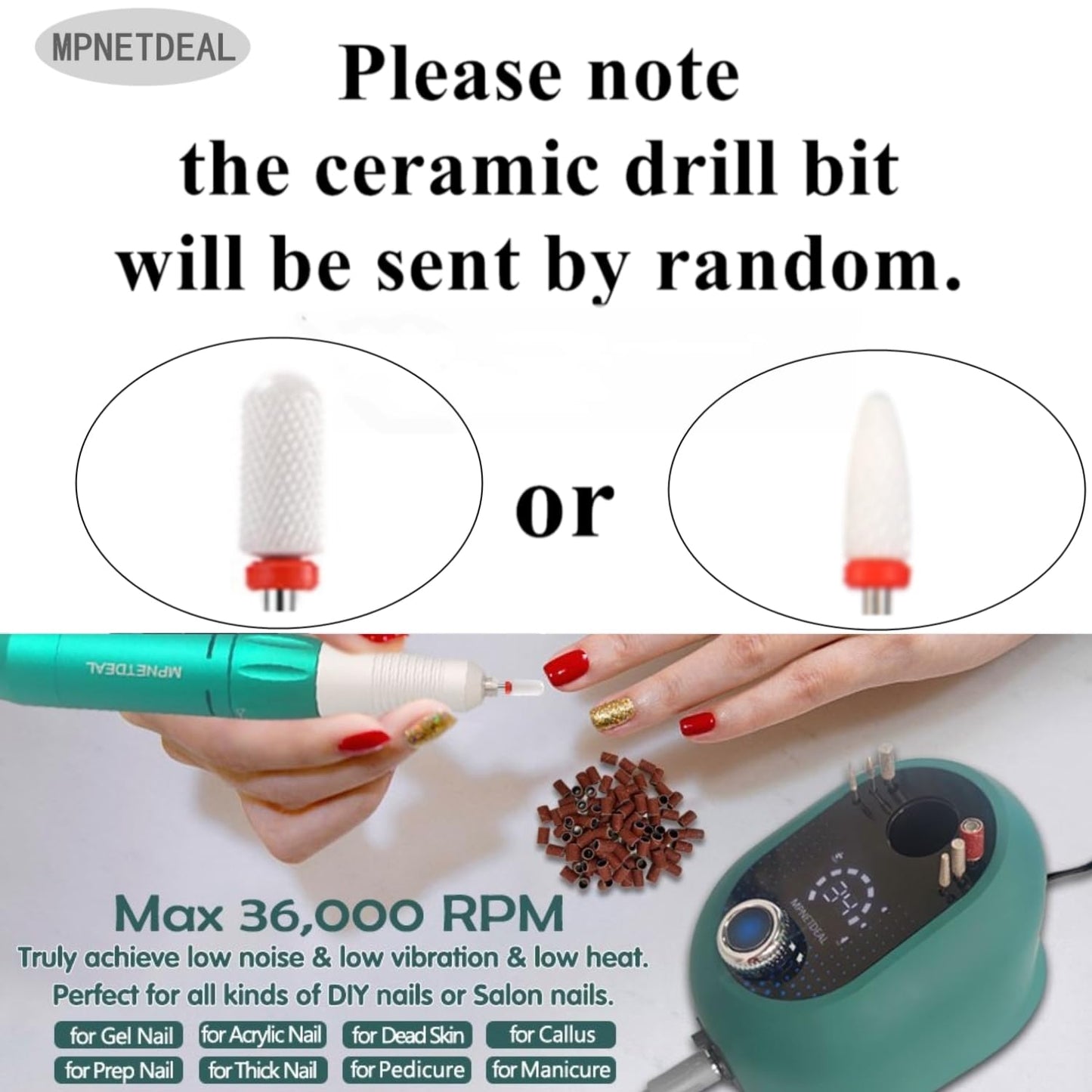 MPNETDEAL Electric Pro Nail Drill e-File with LED Digital Display Professional Menicure Tools for Acrylic Nails