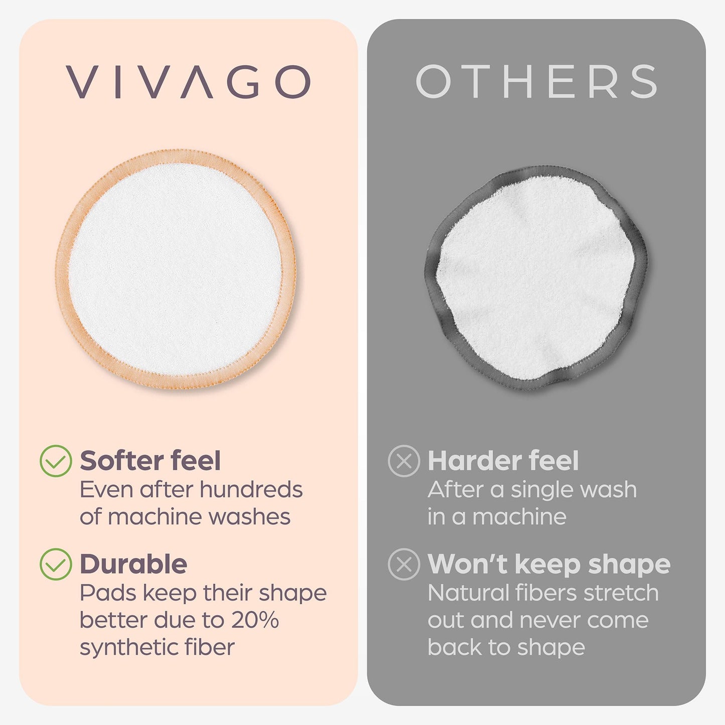 VIVAGO Reusable Cotton Rounds for Face - (20 Pack) Soft Reusable Makeup Remover Pads with Washable Drawstring Laundry Bag & Bamboo Holder - All Skin Type Skincare Set Facial Cleaning Cloth