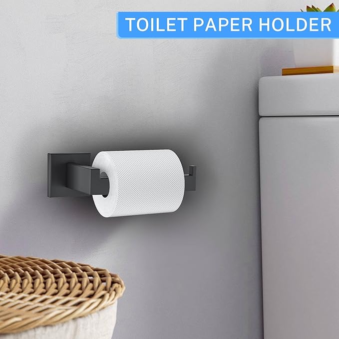 5 Pieces Towel Bar Set Matte Black Bathroom Hardware Accessories Set Include Towel Rack TP Holder Towel Ring Coat Hooks Stainless Steel Wall Mounted Towel Holder Set for Bathroom,23.6 in