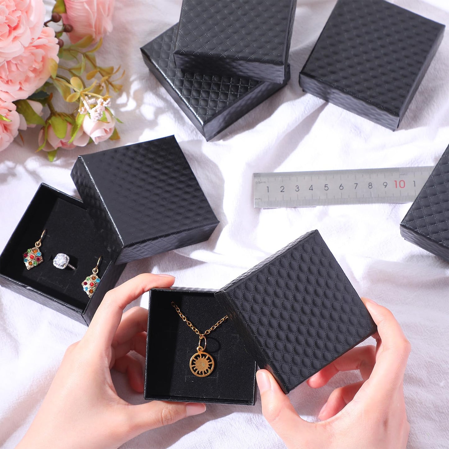 Sasylvia 48pcs Jewelry Gift Boxes Small Jewelry Boxes 3 x 3 x 1.4'' Festival Present Boxes for Bracelet Earrings(Black)