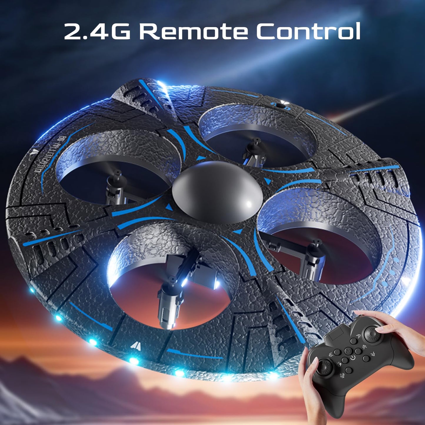 Foam UFO Drone - RC Plane with Radiant LED Lights, Easy Remote Control Airplane for Beginners, Auto Hover & 360° Flips, 2 Batteries for 15 Mins Flight, Indoor & Outdoor Toy Gift (red)