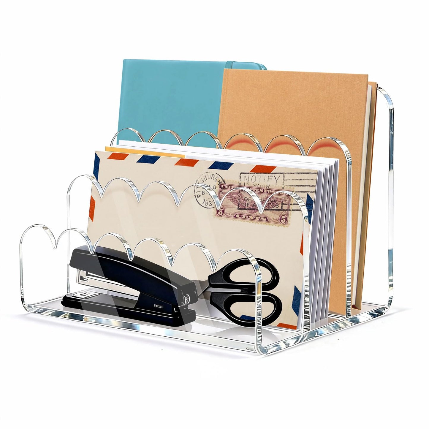 Cryozeo Clear Acrylic Mail Organizer,3 Compartments Letter Holder for Desk, Vertical Acrylic Mail Sorter, Desk Organizer for Letters, Envelope, Bills, Stationery