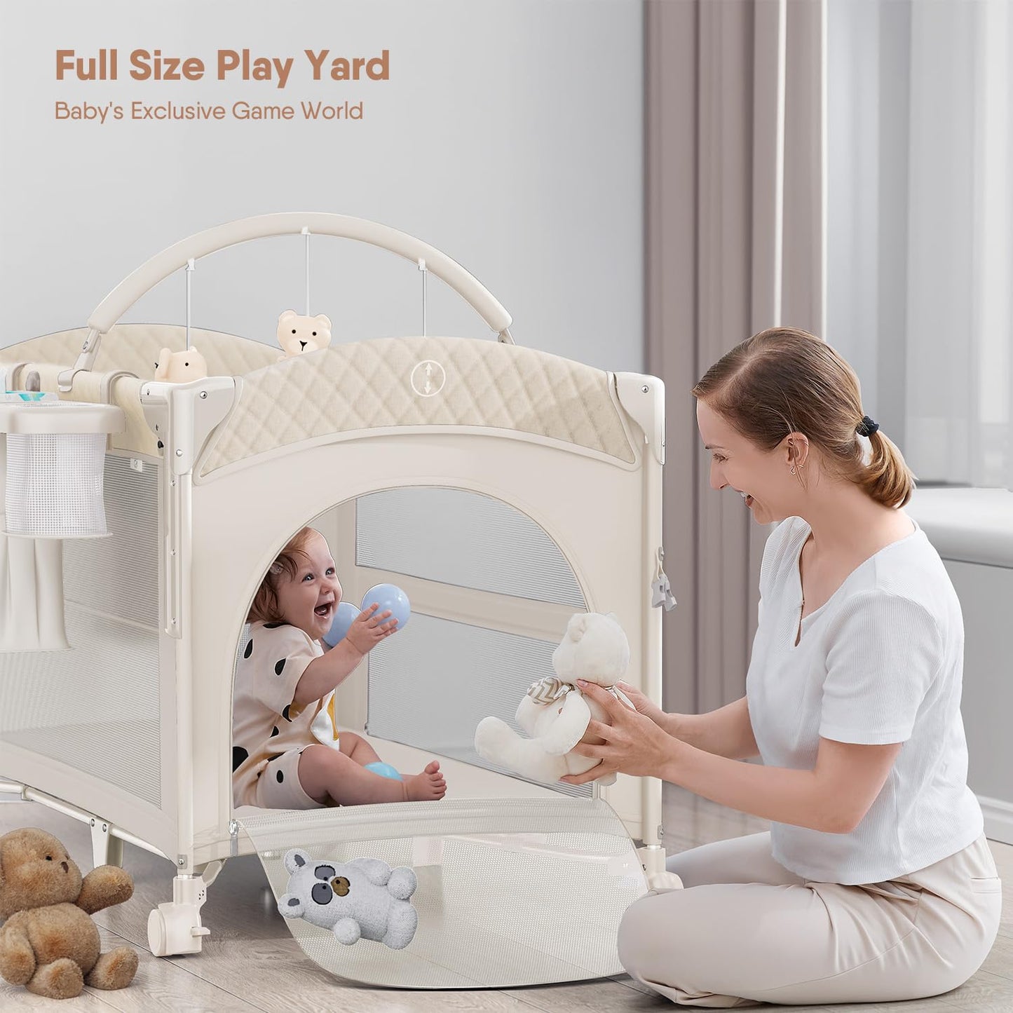 Obee Odee 4 in 1 Baby Bassinet, Pack and Play, Bedside Crib Sleeper, Diaper Changer - Comes with Mattress, Mosquito Net, Bottom Storage and Toy Bar for Newborn to Toddles
