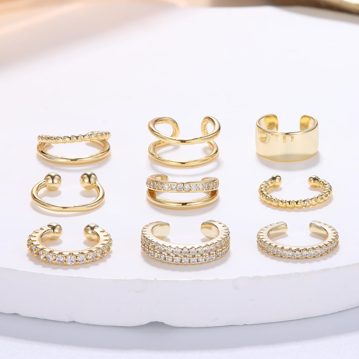 IRONBOX 9Pcs Ear Cuff Earrings for Women 14K Gold Ear Cuff Non Piercing Cartilage Clip Cuff Earrings Fake Earrings