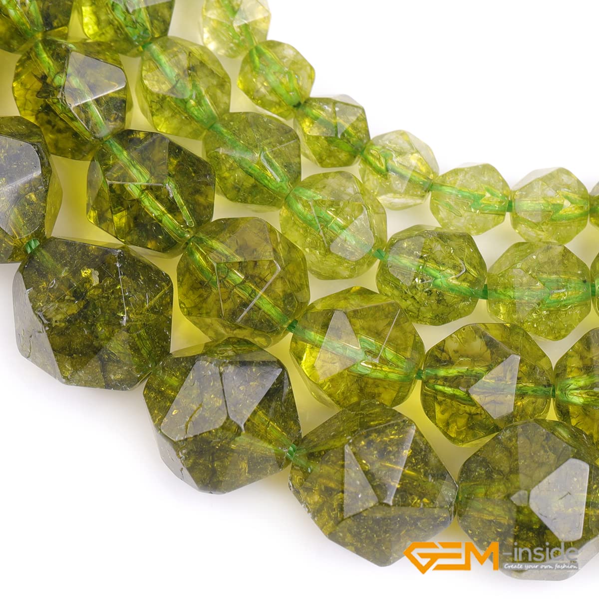 GEM-Inside 10mm Peridot Gemstone Loose Beads Faceted Dyed Cambay Crystal Energy Stone Power for Jewelry Making 15"