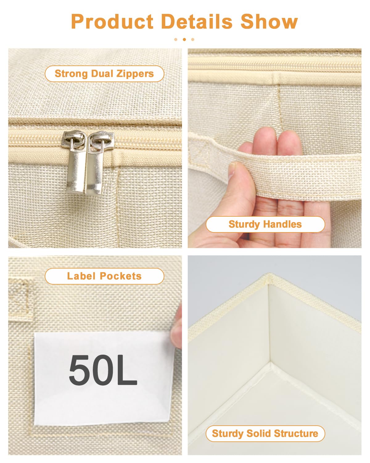 punemi Underbed wedding dress storage box, 2 Pack Clothing Storage Bags W/Upgraded Handles, Large Capacity Underbed Shoe Container Organizer for Blanket, Pillows, Comforters & Quilts, Beige