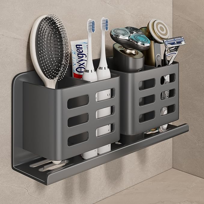 Aluminum Toothbrush Holder Self-Adhesive Hanging Bracket Shower Toothbrush Razor Holder Suitable for Toothbrush, Toothpaste, Razor and Comb etc Bathroom Storage