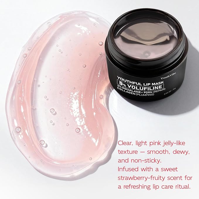 YouthVibe Lip Sleeping Mask Overnight Moisturizing - 5% Volufiline, Squalane, Shea Butter, PDRN & Collagen Hydrating Lip Mask for Dry, Flaky Lips