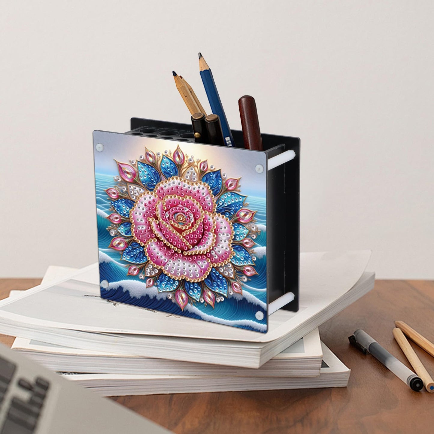 AiYuanzsh DIY 5D Diamond Painting Pen Holder Set – Floral Pencil Holder Craft Kit for Desk, Decorative Diamond Art Organizer for School, Office, and Home