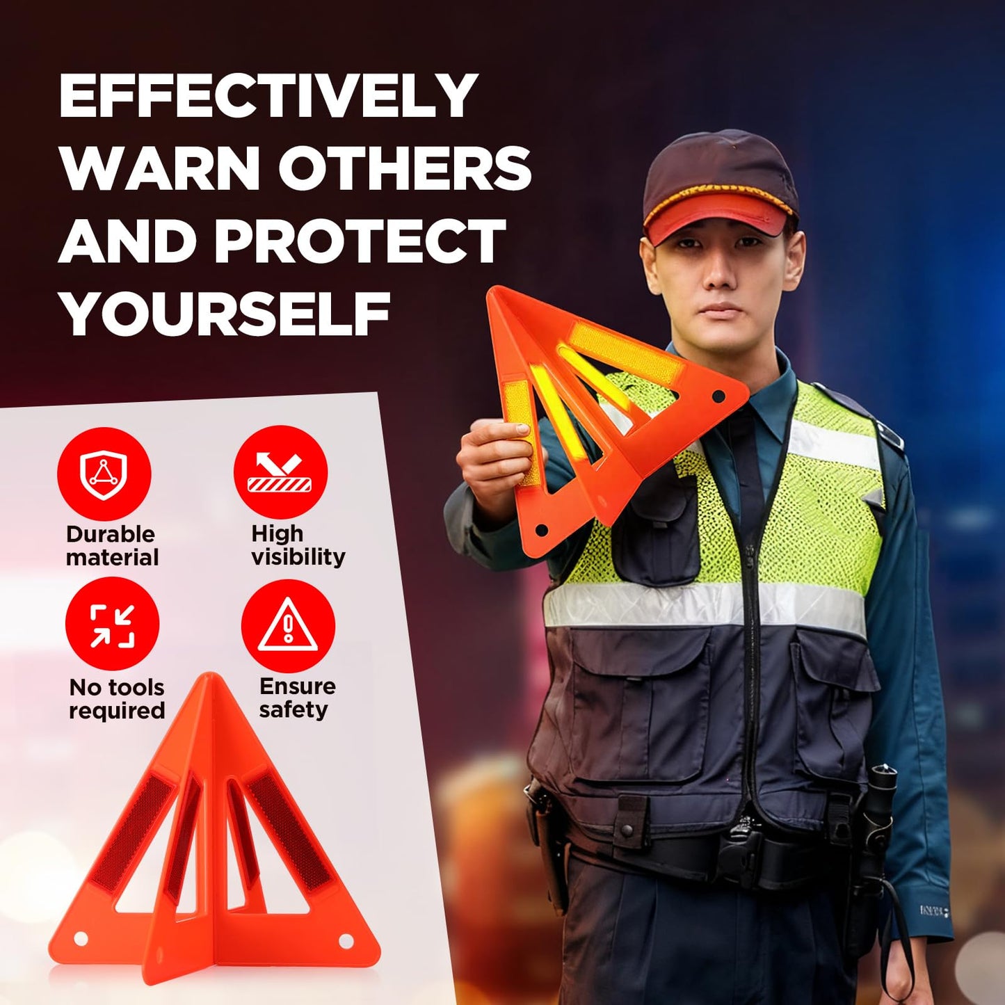 Relaxweex 8 Pcs Emergency Reflective Triangles Sign Foldable Warning Safety Triangles for Vehicle Kit Portable Reflector Roadside Tools Suitable for Cars Trucks Breakdown