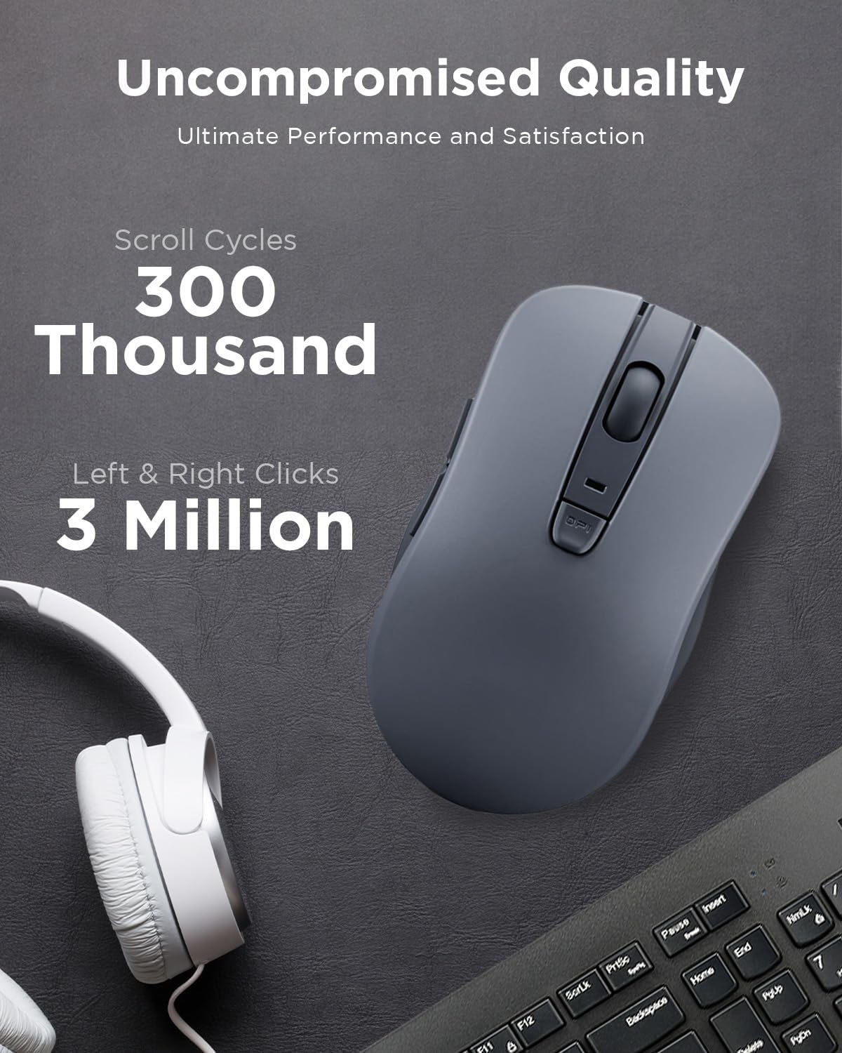 Lenovo Bluetooth Silent Mouse (WL300) - 5 Button Computer Mouse with Silent Left & Right Click – Sculpted Grip, Microsoft Swift Pair, Up to 1600 DPI (Grey)