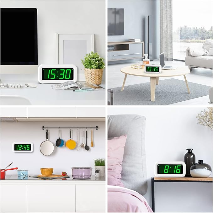 KWANWA 1.2 Inch Large Display Digital Alarm Clock for Kids & Adults, Dimmable LED Clock with Adjustable Brightness, Easy Snooze, Battery Operated Cordless Desk Clock for Bedroom, Kitchen