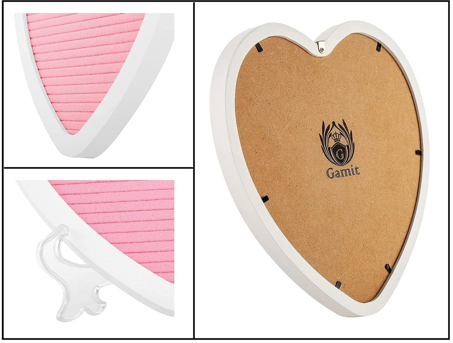 G GAMIT Heart-Shaped Felt Letter Board Message Sign,10x10 inches Message Board with 465 Changeable White&Golden Letters,Numbers,Cursive Words and Stand for Party,Pregnancy,Wall&Tabletop Decor (Pink)