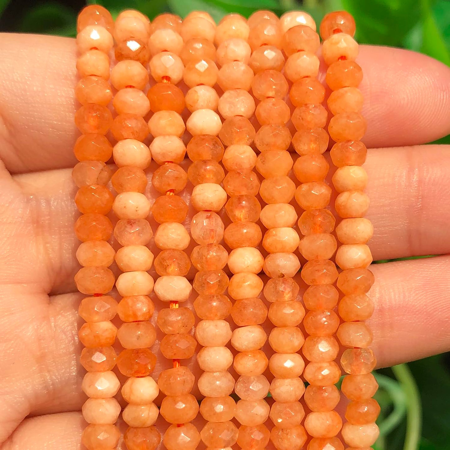2 String 220PCS 3x5mm Natural Sun Stone Beads for Jewelry Making, Songxi Facted Loose Gemstone Beads for DIY Bracelet Necklace Making Supplies with Energy Healing Chakra Power