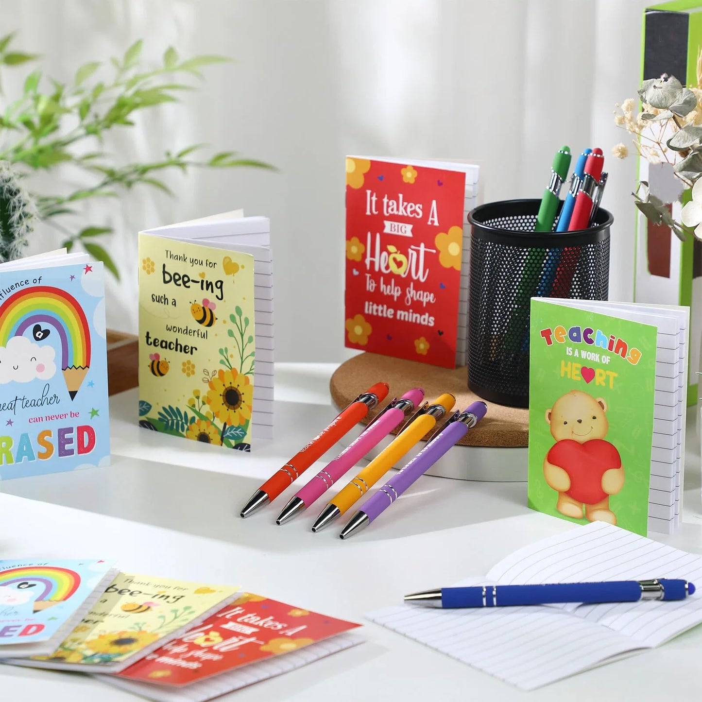 Sumind 32 Pcs Teacher Appreciation Gift Bulk Positive Ballpoint Pens and Journal Notebook Inspirational Notepad with Encouraging Quote for School Student Classroom Prize Office Supplies(Elegant)