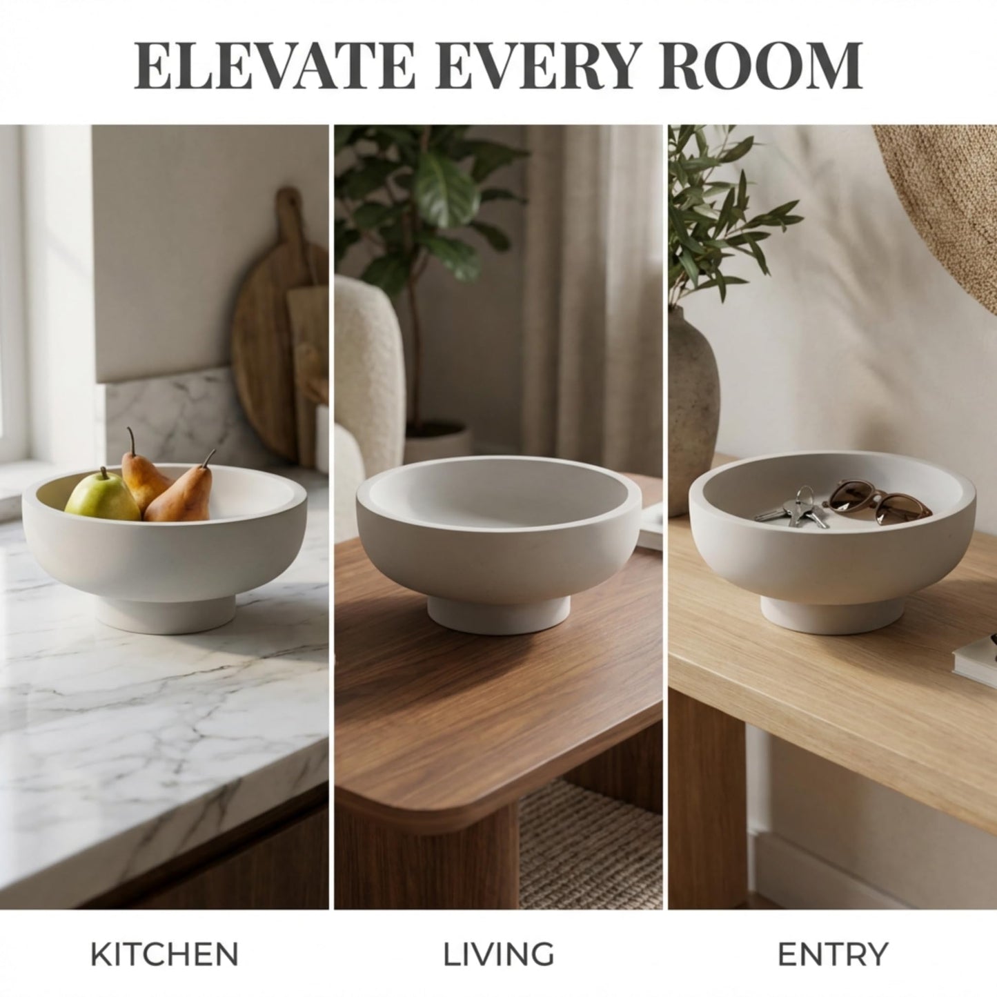 OAKOA Concrete Fruit Bowl for Kitchen Counter - Large Decorative Bowls for Home Decor - Modern Key Bowl for Entryway Table - Pedestal Bowl for Keys