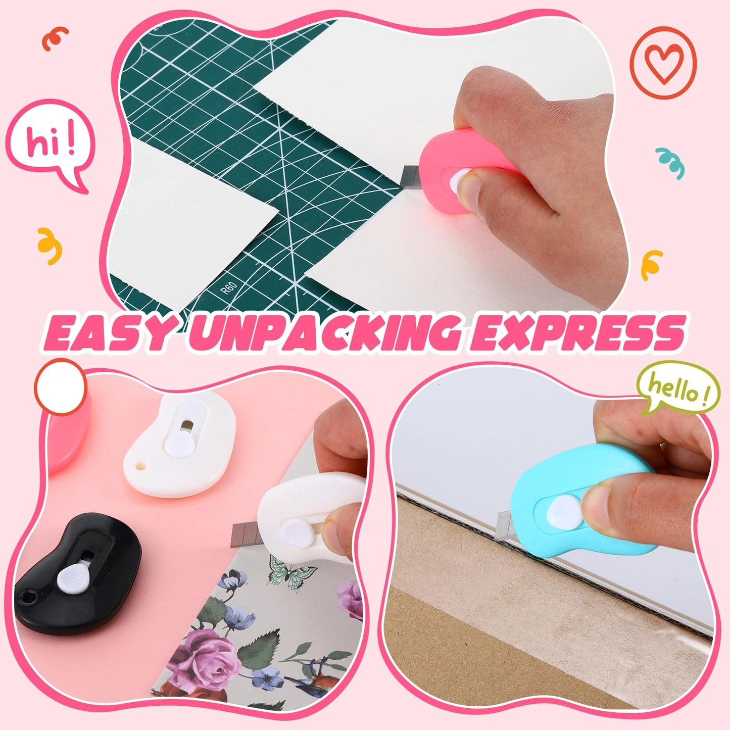 48 Pcs Mini Box Cutter Retractable Utility Knife Cute Style Back to School Supplies Portable Utility Pocket Knife Opener Letter Openers for Students Office School Class Stationery DIY Crafts
