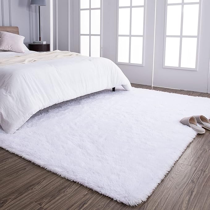 TWINNIS Super Soft Shaggy Rugs Fluffy Carpets, 10x14 Feet, Indoor Modern Plush Area Rugs for Living Room Bedroom Kids Room Nursery Home Decor, Upgrade Anti-Skid Rectangular Fuzzy Rug, White