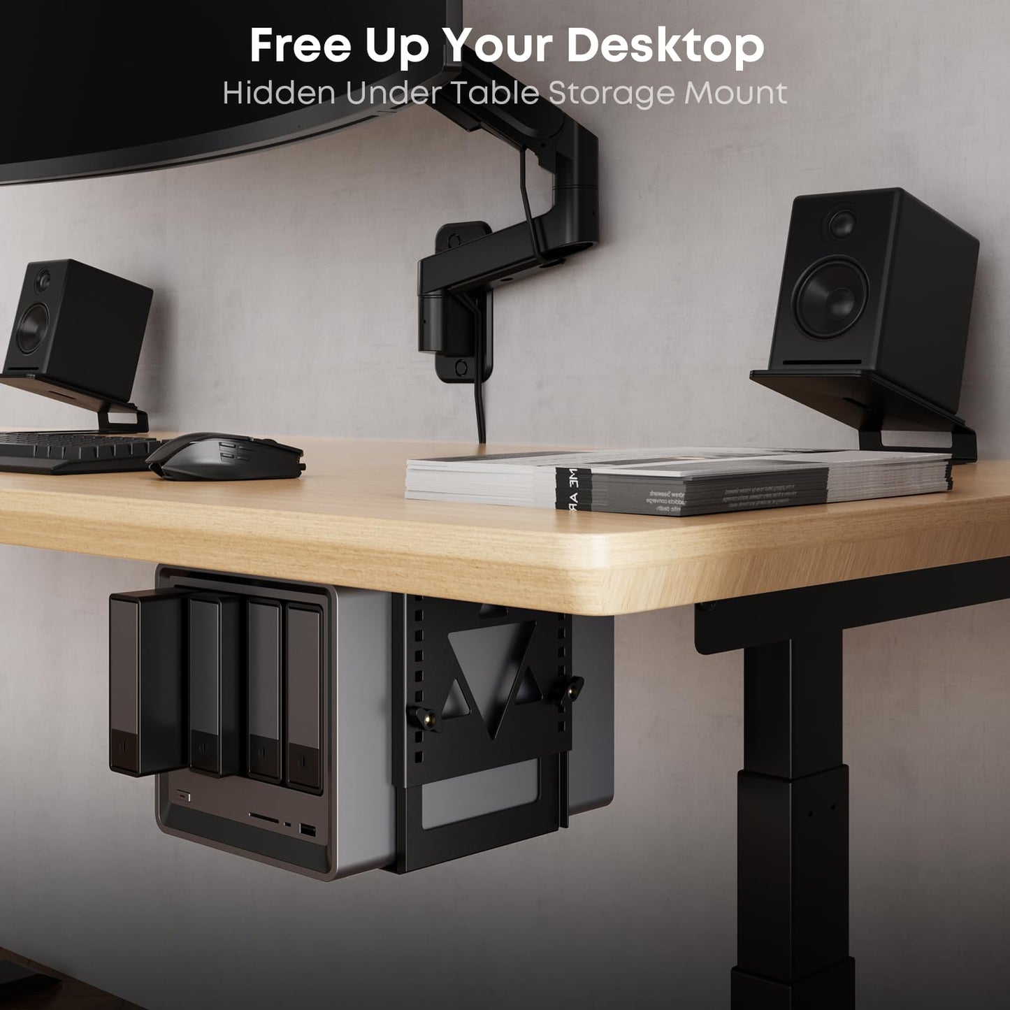 PUTORSEN Under Desk Mini PC Mount NAS Mount Bracket Holder, Height and Width Adjustable CPU Holder for Mac mini Desktop Computer, Mini PC, Small Form Factor Desktop Tower