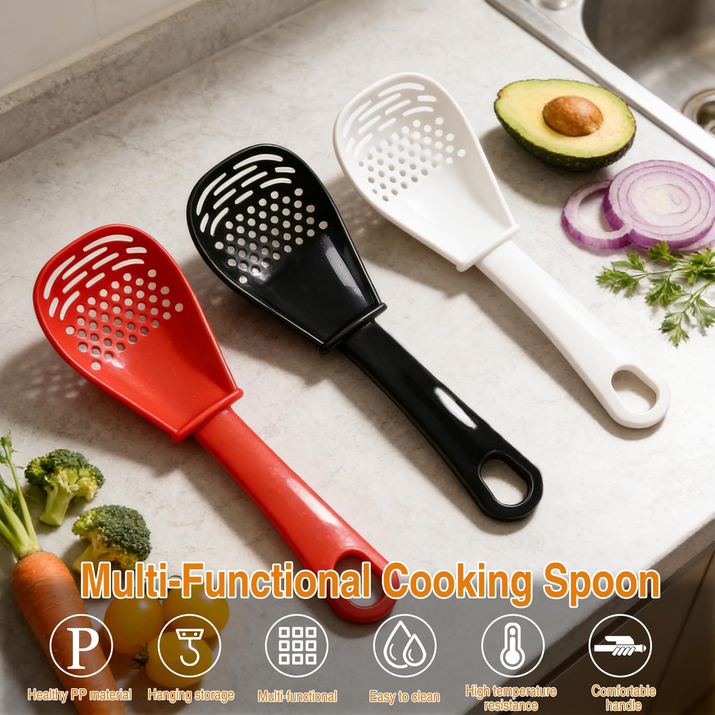 Multifunctional Kitchen Cooking Spoon,Upgraded Heat Resistant Kitchen Utensils Slotted Spoon,Small Silicone Spatula Spoon for Cooking,Draining,Mashing,Grating,Separating(Mix)