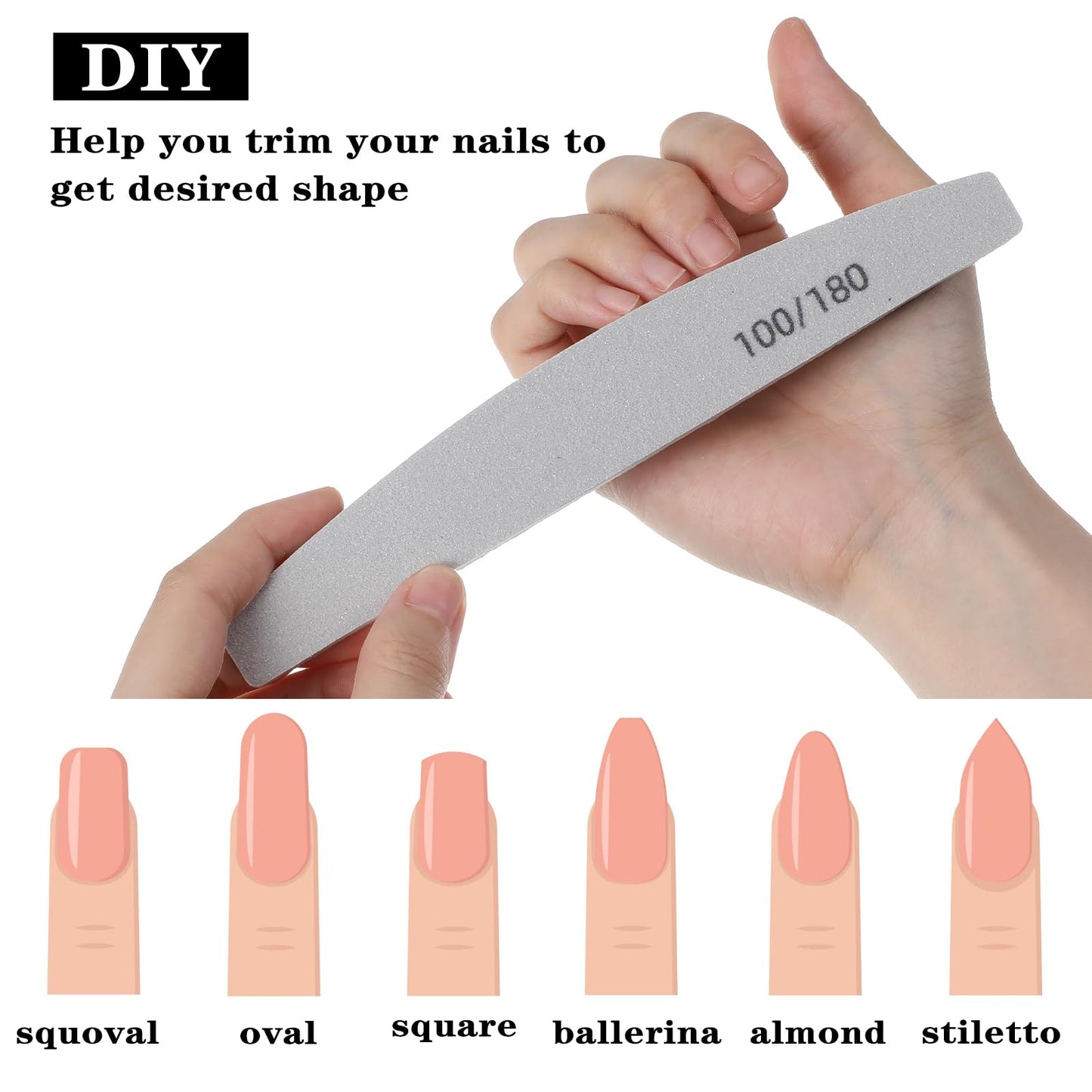 20 Pack Nail Buffers 100/180 Grit Washable Double Sided Nail Block File Reusable Nail Care Manicure Set for Acrylic Natural Gel Nails Salon & Home Use, Gray