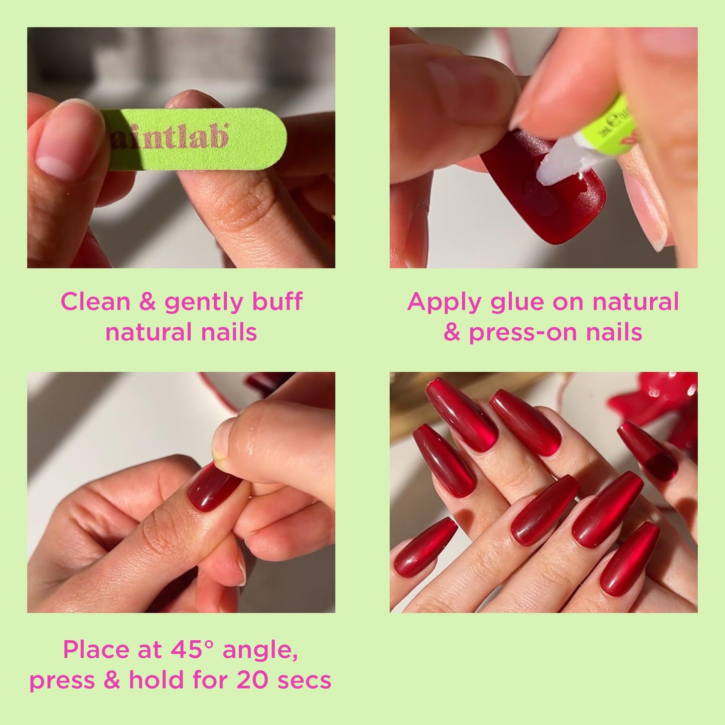 PaintLab Press On Nails - Gradient Nude (With Diamonds) Coffin Fake Nails, 30 Nails in 15 Sizes with Glue, Reusable Salon Quality Press On Nails