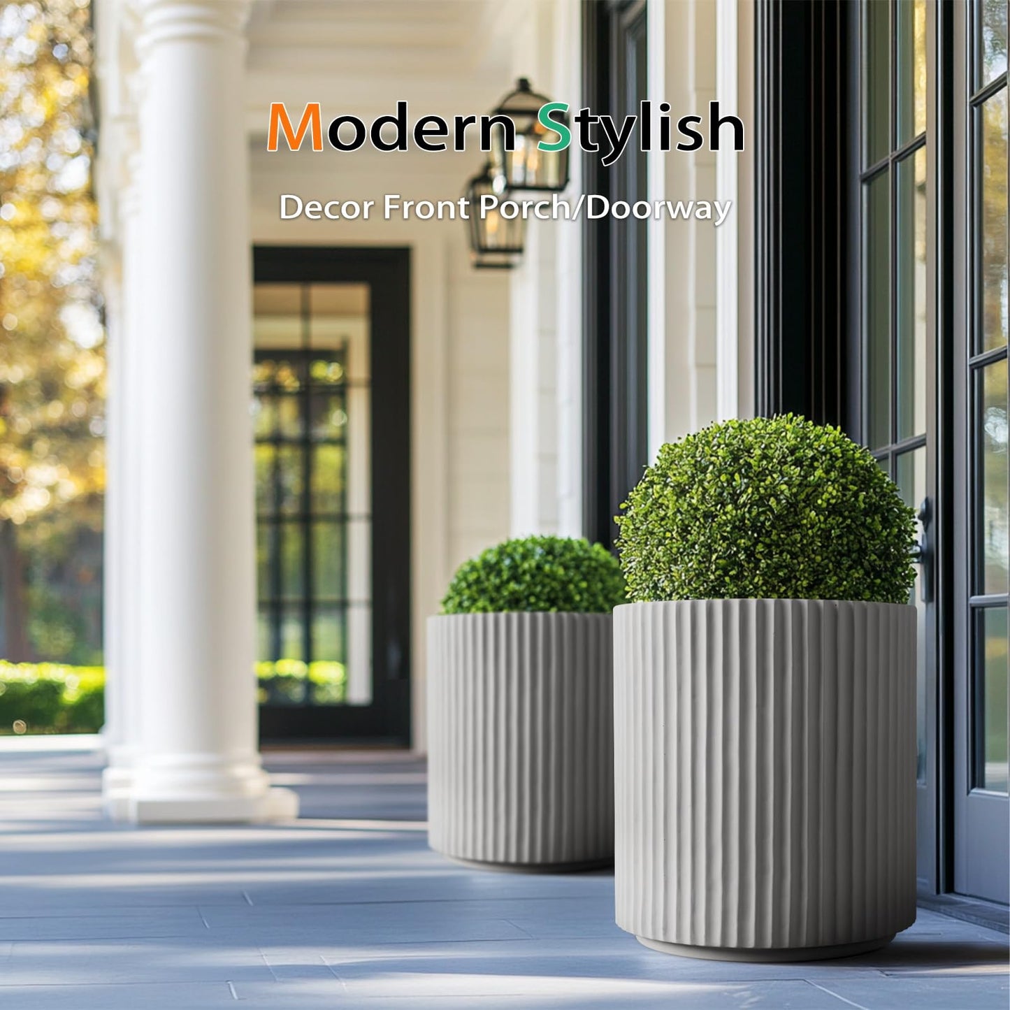 Heyzier Round Concrete Planter Outdoor Indoor, Large Cement Plant Pots for Flowers (Vertical Gray, 12 inch)
