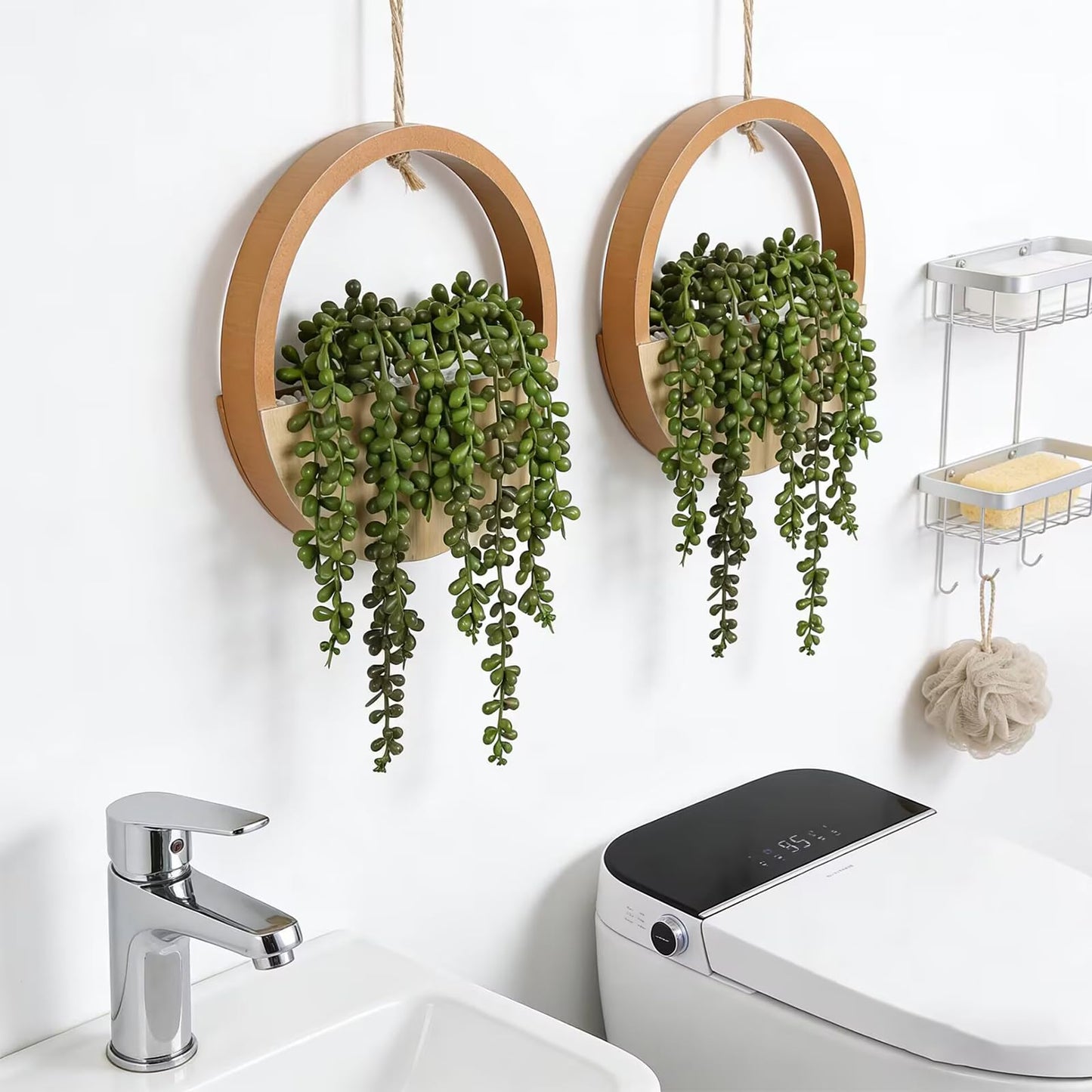 Hobyhoon Artificial Hanging Plants Hanging Planter Fake Succulents Artificial String of Pearls with Pot and Lanyard for Home Office Wall Decoration