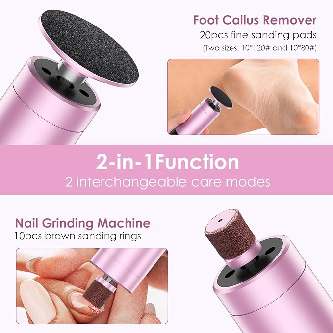 COSCOSY Electric Callus Remover for Feet, Professional 9-Speed Adjustable Foot File Portable 2-in-1 Dead Skin Exfoliator & Nail Grinder Kit USB-C Rechargeable Lightweight for Home Pedicure (Pink)